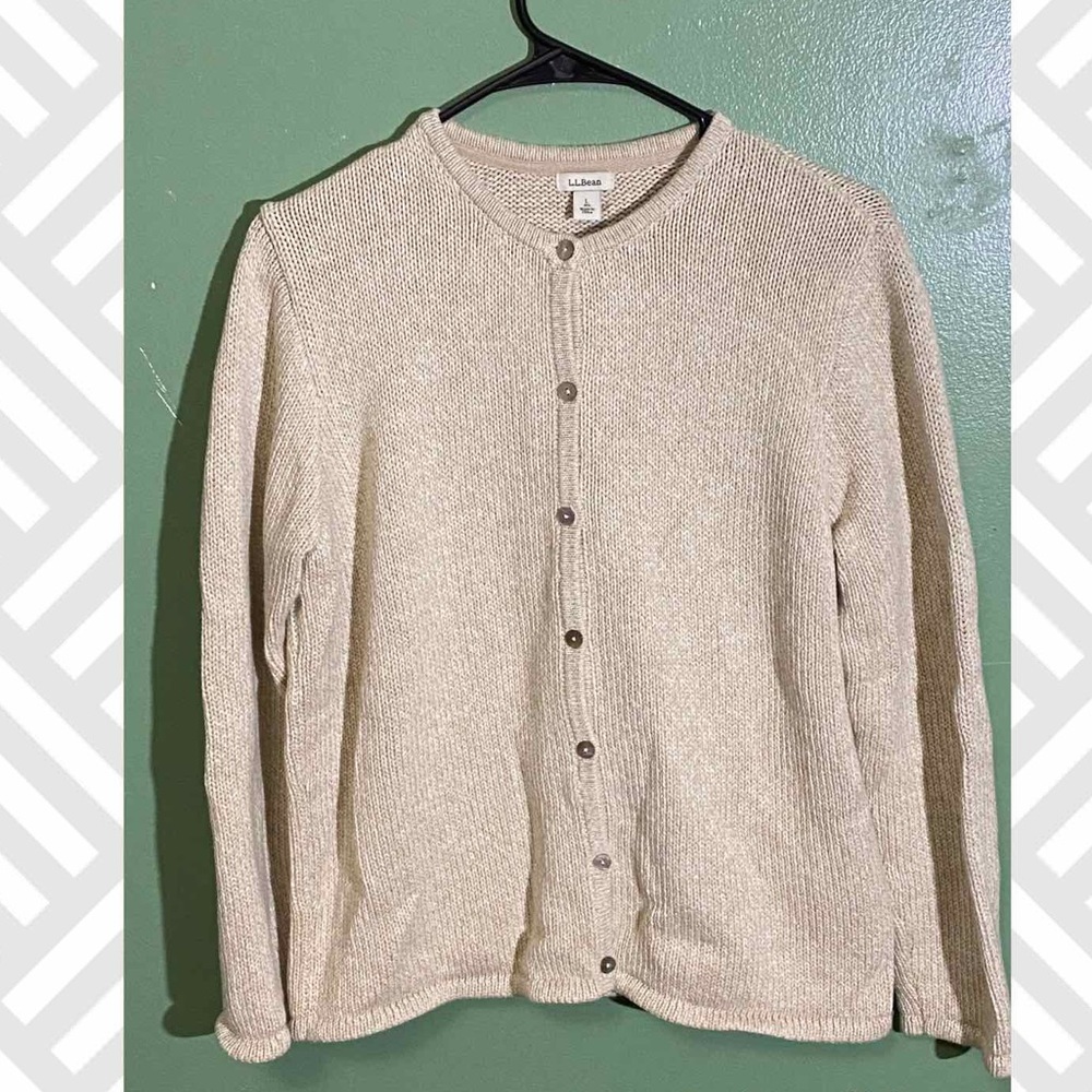 L.L Bean Cream Button- Up Knit Cardigan